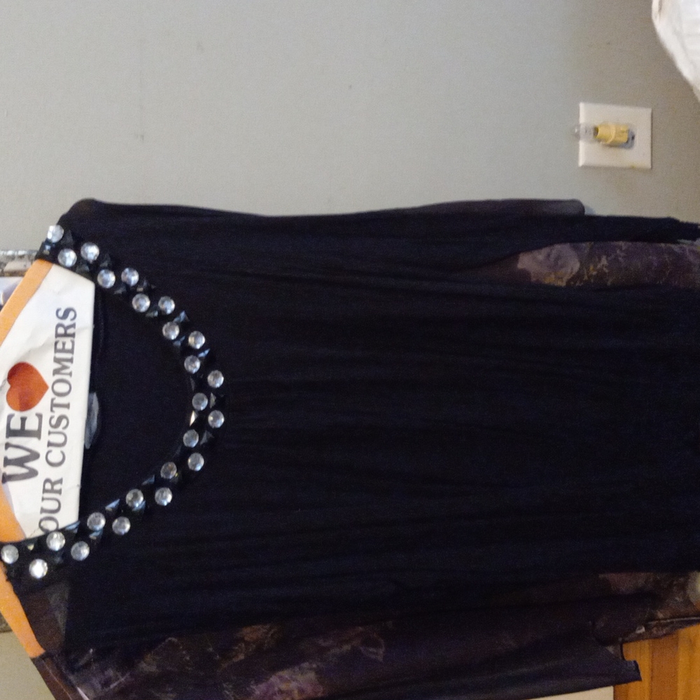 Black spandex blouse with stones on the front